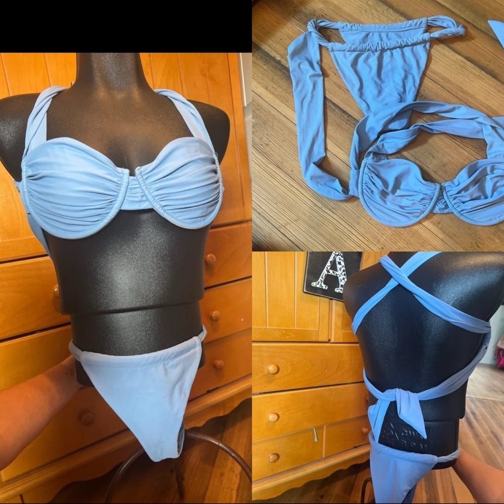 SHEIN Light Blue Bikini Set Underwire Top Minimal Coverage Bottom Medium